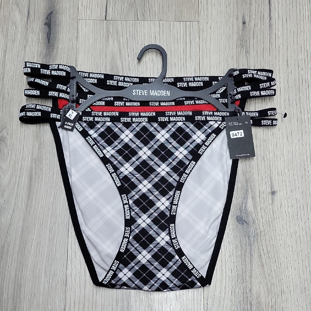 Steve Madden Black and White Plaid Bikini Bottom